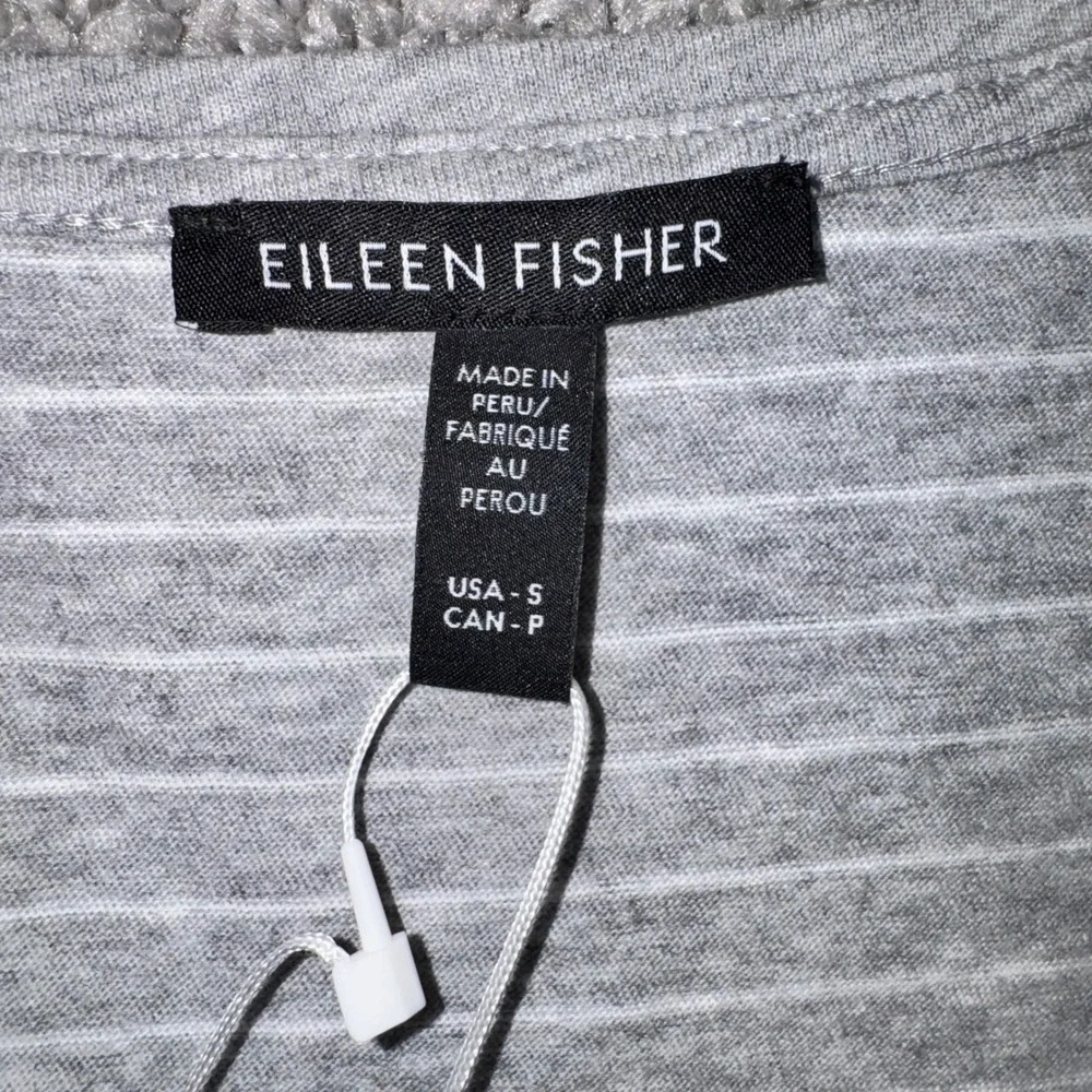 Eileen Fisher Striped Henley Sleep Top Womens Organic Cotton Grey Small NEW